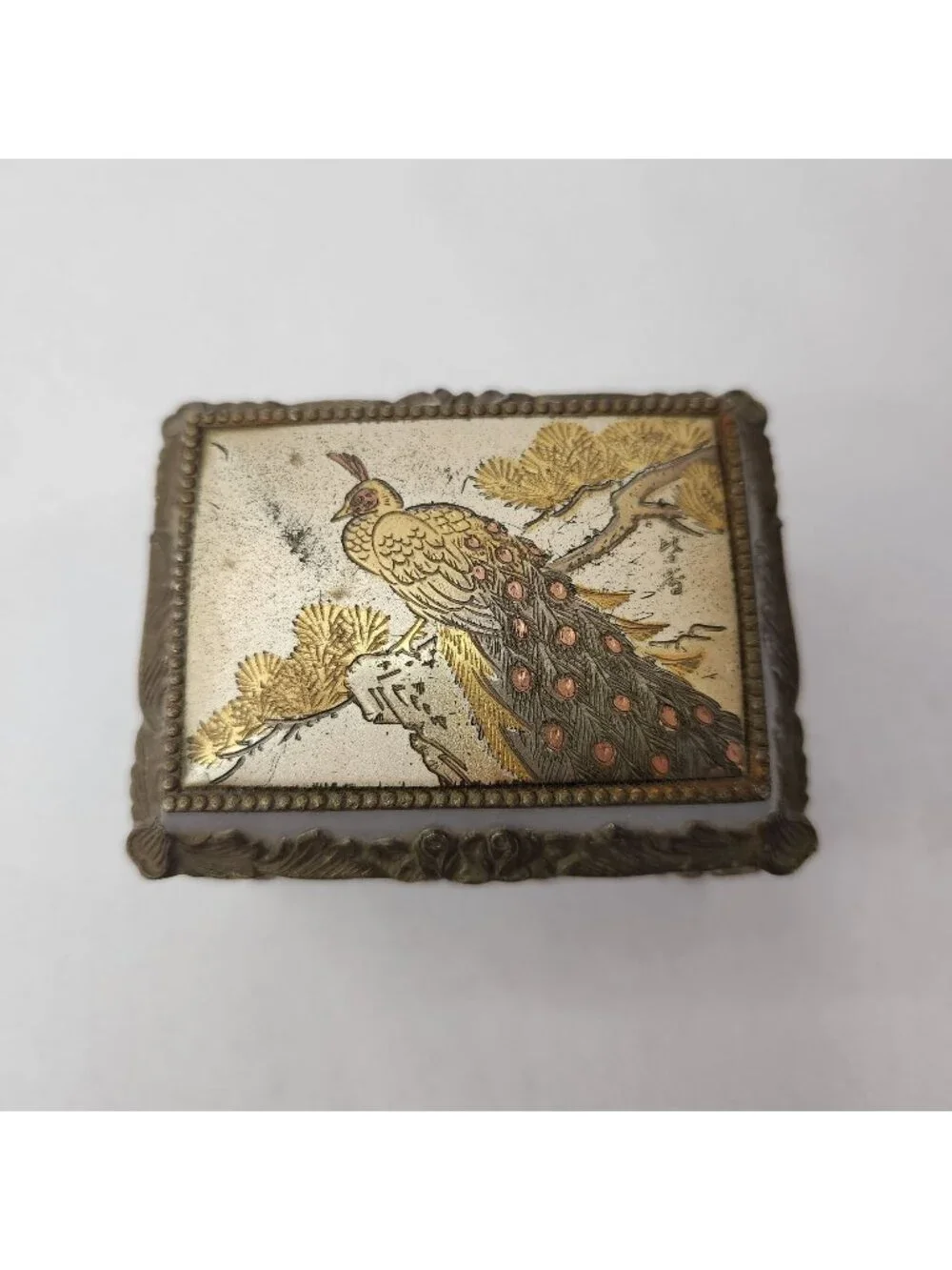 Vintage 1990 Peacock Jewelry Box Made in Japan 3 1/4